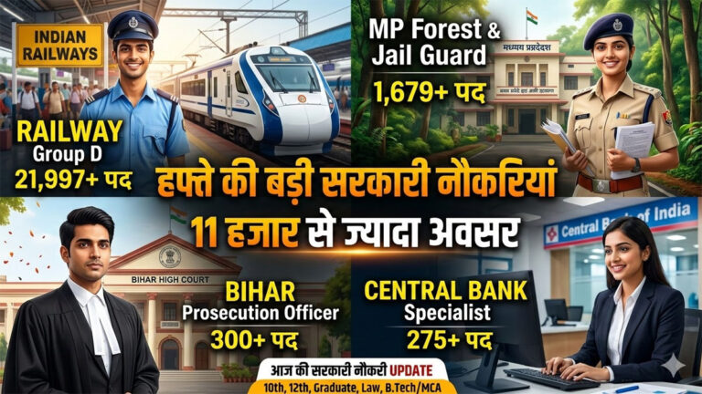 LATEST GOVT JOBS THIS WEEK : MP में 1679 पद, बिहार में 300 वैकेंसी, सेंट्रल बैंक में 275 ओपनिंग्स, रेलवे में 21,997 भर्ती